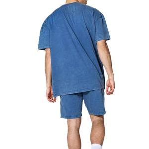 Ensemble T-shirt et short bleu surdimensionné pour homme, été, 2 pièces, respirant, 100% coton, haute qualité, ensemble assorti, grande taille - Product Image 2
