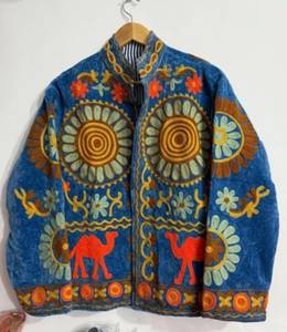 Custom Luxury Handmade Floral Embroidery Velvet Jacket <b>Women</b> Retro Designer Short <b>Coats</b> Stand Collar Open Front Boho Casual - Product Image 3