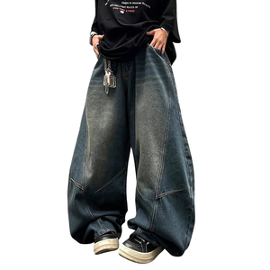 <b>Mens</b> Loose Fit <b>Wide</b> <b>Leg</b> Denim <b>Jeans</b> Baggy Casual Pants High Waist Breathable Quick Dry Moustache Effect Full Length Comfortable - Product Image 1