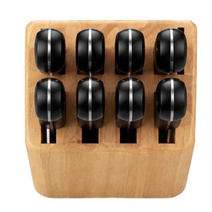 Ensemble de 8 couteaux à manche noir avec triple rivets et bloc de rangement en bois brun clair pour une présentation ordonnée sur le comptoir de cuisine - Product Image 5