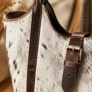 Premium Genuine Cowhide Leather <b>Tote</b> Bag | Brown & White Hair-On Shoulder Handbag for Women, Large Capacity Designer Carry Bag - Product Image 5