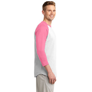 T-shirt en jersey de coton blanc et rose pour homme, à manches longues, col rond, coupe décontractée oversize, couleur unie, anti-plis, avec logo frontal tricoté - Product Image 4