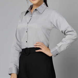 Chemise boutonnée pour femme, manches longues, col rabattu, tenue de bureau classique, coupe régulière, couleur unie - Product Image 5