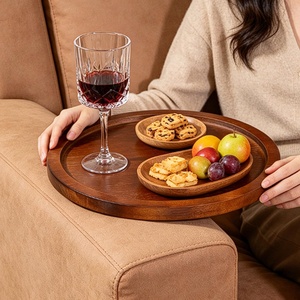 Plateau de service en bois naturel, design rond, plateau de service pour aliments et en-cas, vaisselle moderne, accessoires de cuisine, prix B2B - Product Image 3