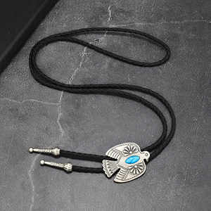 Cravate Bolo Aigle Turquoise avec Pendentif en Acier Inoxydable de 1,8 Pouce et Cordon en Cuir Noir Réglable pour Hommes et Garçons - Product Image 5