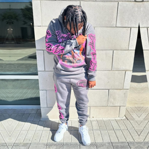 Streetwear personnalisé DTG décoration graphique surdimensionné DTG impression poids lourd 100% coton français éponge sweat à capuche pour hommes - Product Image 1