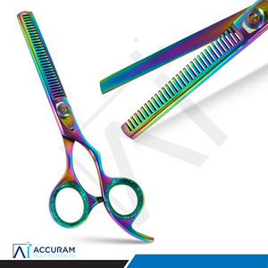 Tijeras Profesionales para Adelgazar el Cabello Accuram, Multicolores, con Filo de Cuchilla, de Acero Inoxidable, para Barbería y Peluquería - Product Image 4