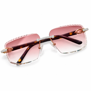 Gafas de Sol de Moda para Hombre con Montura Cuadrada Sin Aro, Color Rosa, Anti-Reflejantes, con Incrustaciones de Diamantes Moissanite VVS D, Gran Venta - Product Image 1
