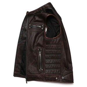 Chaleco de cuero para hombre, talla grande, estilo motero, color liso, cuello alto, cierre de cremallera, poliéster tejido, ¡superventas! - Product Image 2