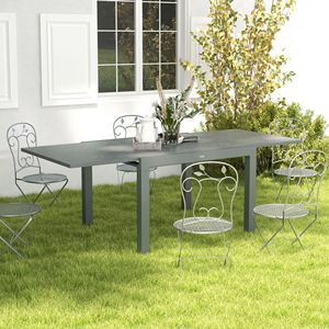 Tavolo da giardino con struttura in alluminio grigio scuro per 6-8 persone tavolo da giardino rettangolare con effetto legno piano in acciaio per uso cortile - Product Image 2