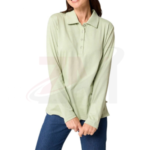 Plain <b>Polo</b> T-<b>Shirts</b> <b>Women's</b> <b>Long</b> <b>Sleeve</b> <b>Polo</b> <b>Shirt</b> Solid Light Green Knitted Casual Full <b>Sleeve</b> Regular Length - Product Image 1