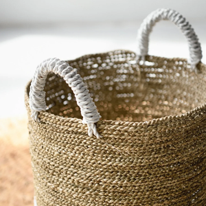 Panier de rangement en jonc de mer tressé fait main, respirant, écologique, avec poignées, pour l'organisation et la décoration de la maison - Product Image 6