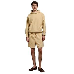 Conjunto de Sudadera con Capucha y Pantalones Cortos de Forro Polar Transpirable 100% Algodón para Hombre, Marca Personalizada, Ropa Casual de Primavera - Product Image 1