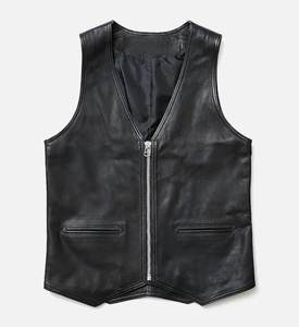 New Fashion Men’s Sleek Black Leather Zip Vest Minimalist V Neck Genuine Leather Waistcoat with Modern <b>Biker</b> & Casual Style - Product Image 6