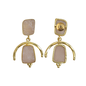 Boucles d'oreilles pendantes en quartz rose, faites à la main, plaquées or, bijoux de mode, fabricants de boucles d'oreilles - Product Image 5