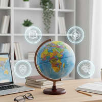 Grand globe de bureau en métal, carte du monde colorée et détaillée avec un support noir robuste |   Globe géographique éducatif pour les étudiants, décoration de bureau