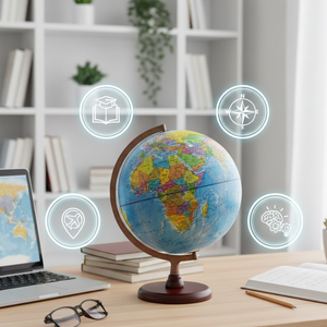 Grand globe de bureau en métal, carte du monde colorée et détaillée avec un support noir robuste |   Globe géographique éducatif pour les étudiants, décoration de bureau - Product Image 5