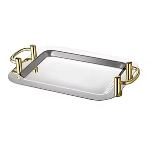 Plateau de service rectangulaire en métal avec poignées florales dorées, design vintage, fait main, plat décoratif pour les fêtes - Product Image 4