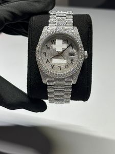 Reloj de Diamantes en Oro Blanco con Esfera Blanca Árabe para Exportación, Reloj de Diamantes Estilo Hip Hop, Regalo Unisex - Product Image 1