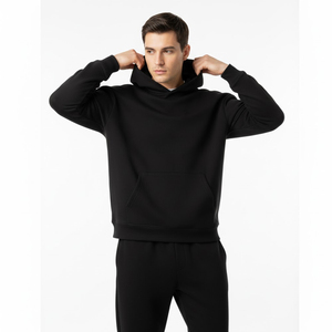 Unisex Black Hooded <b>Sweatshirt</b> Solid Color Full Sleeve STREETWEAR Side Pockets Lightweight 100% Cotton Regular Fit Autumn Stye <b>2</b> - Product Image 3