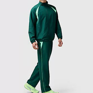 Ensemble de survêtement sportif vert pour homme, col à capuche, fermeture éclair, manches longues, respirant, en polyester tricoté, pour l'hiver, avec logo uni sur le devant - Product Image 4