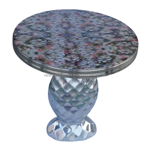 Elegante Mesa Auxiliar de Metal Pulido, Estilo Moderno, Antiguo y Tradicional, con Diseño de Flores Pintadas en Esmalte en la Superficie y Base de Lujo - Product Image 3