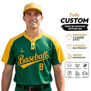Maillot de baseball personnalisé en gros unisexe à manches courtes col en V anti-bactérien imprimé par sublimation devant raglan deux boutons équipe 100% - Product Image 1