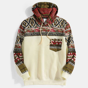 Sweat-shirts en molleton chauds pour hommes grandes tailles avec poches à imprimé géométrique et coutures soignées, personnalisables avec étiquette privée - Product Image 1