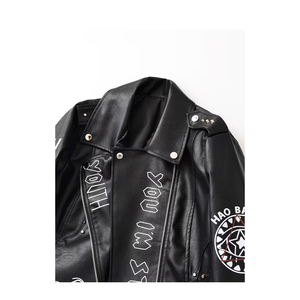 Women's PU <b>Leather</b> Windproof Lightweight Moto <b>Jacket</b> with Print Logo and Zipper Closure Regular Fit Full Sleeve Low Price - Product Image 4