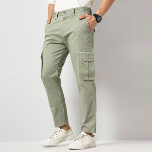 Men's <b>Light</b> Green Cargo Pants With Multiple Pockets Mid Waist Casual Style Breathable Cotton <b>Trousers</b> Spring Wear - Product Image 1