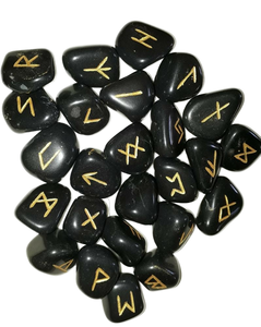 Natural Black Agate Obsidian Runes <b>Set</b> 25 Pieces Handmade Reiki Healing Eco-Friendly Souvenir - Product Image 1