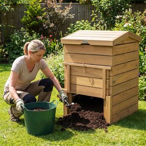 Compostiera in Legno Massiccio da 33 Pollici con Accesso Facile dall'Alto e dal Basso, Eleganti Aeratori per Rifiuti da Giardino, Contenitore Decorativo per Compost - Product Image 4