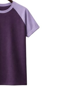 Camiseta de Hombre Raglan de Algodón con Cuello Redondo y Manga Corta, Morada Bicolor, Casual de Verano, Tejido Liso Teñido, con Logotipo Personalizado - Product Image 4
