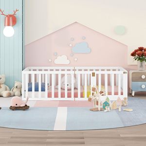Letto a pavimento in legno bianco per bambini con recinzione e porta, misura Twin - Codice prodotto precedente WF289661AAK - Product Image 2