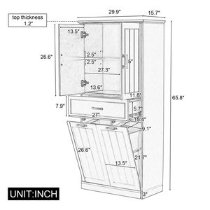White Two-Door Bathroom <b>Storage</b> Cabinet with Drawer and <b>Laundry</b> Baskets Home Use - Product Image 4