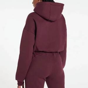 <b>Women's</b> Cotton Solid Hoodie Crop Sweatsuit Streetwear Style Summer Outfit-Lightweight Breathable Eco-Friendly Fabric - Product Image 2