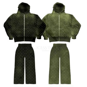 Mens <b>Rhinestone</b> Tracksuit Luxury Bling Hoodie and Jogger Set Cotton Fleece Oversized Fit Streetwear Winter Breathable Impex - Product Image 1