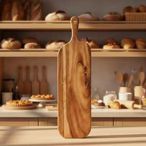 Planche à découper rectangulaire en bois avec poignée pour plateau de service de fromage, pain, fruits – Facile à nettoyer, compatible lave-vaisselle, réutilisable, légère - Product Image 2