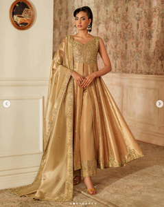 SADIA AUN HUTE COUTURE Golden Embroidered Silk Formal Ethnic Saree Keyhole <b>Back</b> Traditional Indian Wedding Wear for <b>Women</b> Quick - Product Image 5