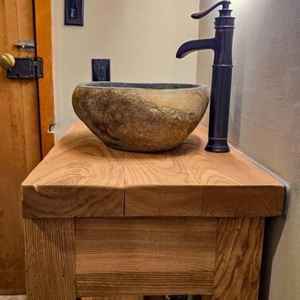 Mueble de baño de madera maciza hecho a mano con cajón de almacenamiento y estante inferior, muebles de madera para un diseño de baño de lujo. - Product Image 2