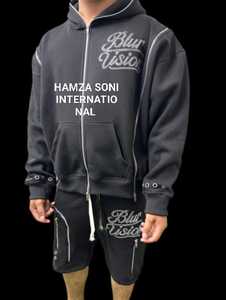 Sweat à capuche unisexe HSI en molleton 100 % coton, coupe-vent, délavé à l'acide, décontracté, avec poche, service OEM, poids du tissu 300g, impression sérigraphique - Product Image 3