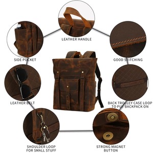 Waterproof Genuine Cow Leather <b>Backpack</b> Anti-Theft Vintage <b>Laptop</b> Rucksack for <b>Work</b> and Travel LBP-0444 - Product Image 6