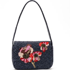 Handmade Sequin Floral Beaded <b>Shoulder</b> <b>Bag</b> <b>Women</b> Black Flower Flap Evening Clutch Underarm Handbag Purse - Product Image 1