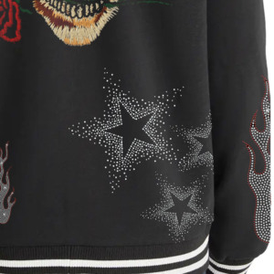 Chaqueta Letterman Negra para Hombre, 100% Lana, Cierre Triple, Bordado Floral de Dragón Rojo, Diseño de Llama en la Manga, Ropa Casual de Invierno - Product Image 3