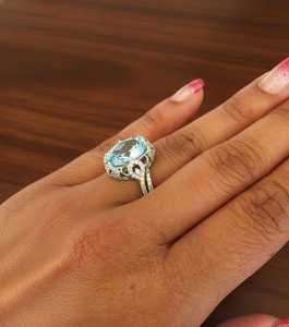Bague romantique en argent 925 avec pierre précieuse ovale en aquamarine pour femme, style Art Déco, pour mariage, fête, cadeau pour elle - Product Image 3