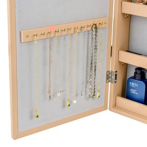 Mensola a tre livelli in legno e pelle da parete con specchio interno non a tutta pendenza, mobiletto porta gioielli con specchio integrato color pesca - Product Image 4