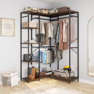 Armadio Indipendente a L con Appendiabiti, Robusto e Spazioso, con Molteplici Ripiani per Organizzazione Vestiti - Product Image 2