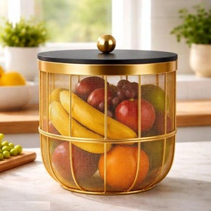 Premium Stainless Steel Mesh Fruit <b>Basket</b> With Protective Lid Multipurpose Vegetable Storage And Kitchen <b>Table</b> Organizer - Product Image 4
