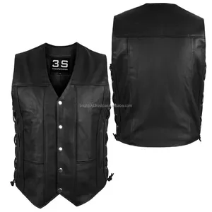 Gilet de motard en cuir véritable, robuste, avec compartiment dissimulé pour armes de poing, pour hommes - Product Image 3