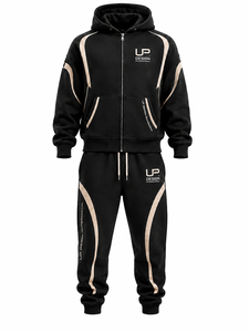 Premium Men's Black Hoodie Tracksuit Set Custom Streetwear <b>Zip</b> <b>Up</b> <b>Jacket</b> Jogger Pants Sportswear Casual Training Outfit Fashion - Product Image 3